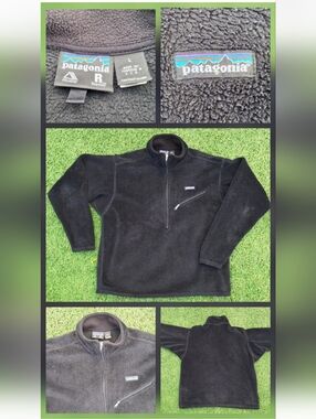 Patagonia R Regulator Made in USA Polartec Fleece Zip Pullover Jacket Black L
